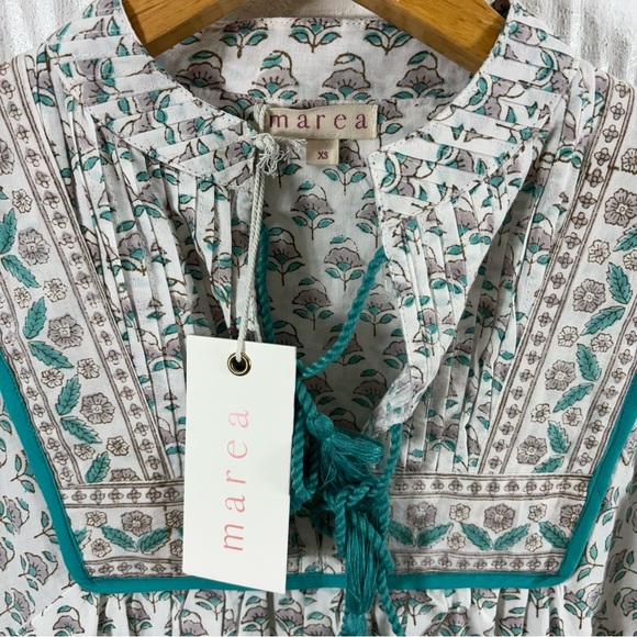 Marea Kaftan White Teal Grey Multi XS NWT - Picture 5 of 6